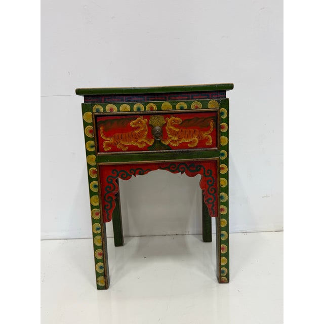 Red Vintage Hand Painted Tibetan Side Table For Sale - Image 8 of 9