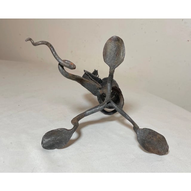 Antique Hand Wrought Iron Serpent Candlestick Candle Stick Holder Sculpture For Sale - Image 13 of 14
