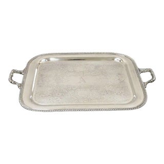 Vintage Burche Victorian Style Silver Plated Twin Handle Heavy Serving Platter Tray For Sale