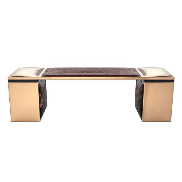 Art Deco "Incurvato" Bench With Bronze and Burl Walnut, Hand Made For Sale - Image 3 of 7