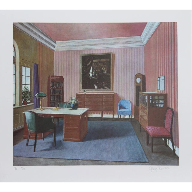 Modern George Deem, Pinkroom With Vermeer Painting, Lithograph For Sale - Image 3 of 3