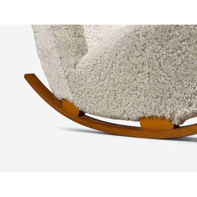 Swedish Modern, Rocking Chair, Elmwood, Beige Shearling, Sweden, 1940s For Sale - Image 12 of 13