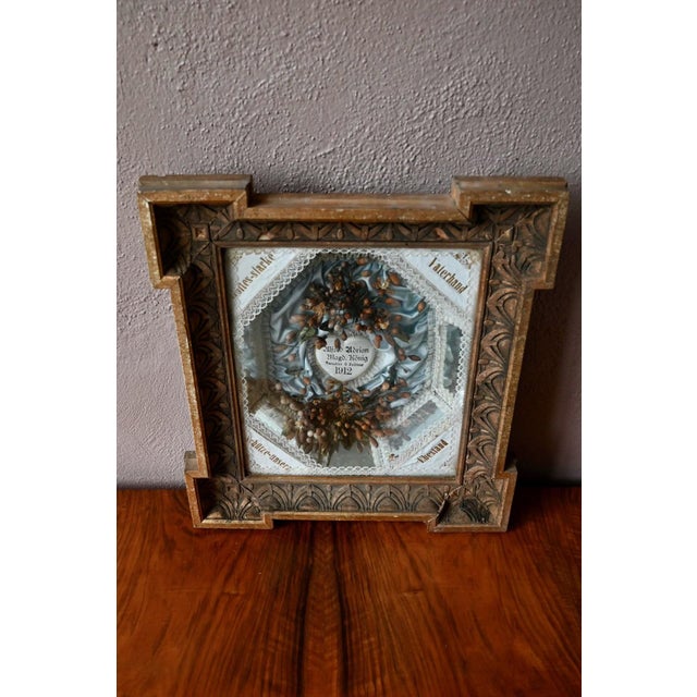 Jugendstil Bohemian Wedding Keepsake Frame in Gilded Wood and Glass, 1912 For Sale - Image 5 of 11