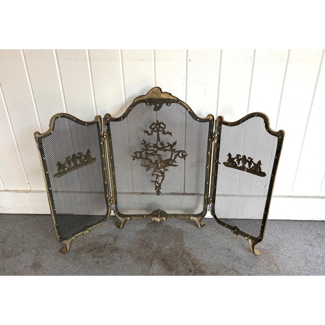 Metal Victorian Style Brass Floral Bouquet Fireplace Screen For Sale - Image 7 of 7
