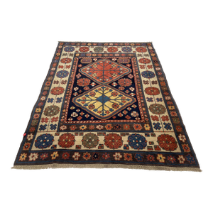 1990s Handwoven Kazak Design Russian Rug - 4'10" X 6'4"