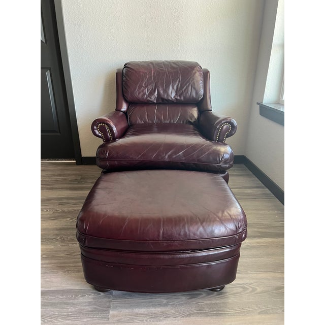 1990s Hancock & Moore Cavalier Oxblood Leather Tilt Chair and Ottoman