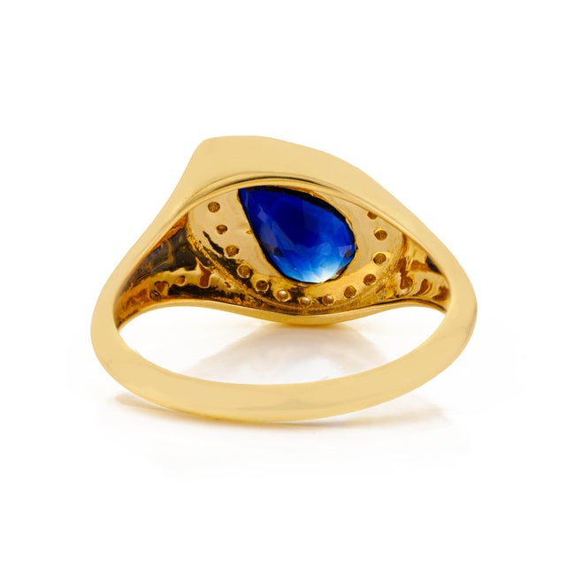 Vintage 1.5ct Pear Cut Blue Sapphire Diamond Ring 14k Yellow Gold Size 6.5 For Sale - Image 10 of 16