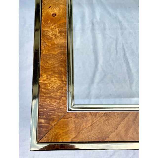 1960's Brass, Burl-Wood and Glass Parsons Side Table For Sale - Image 11 of 13