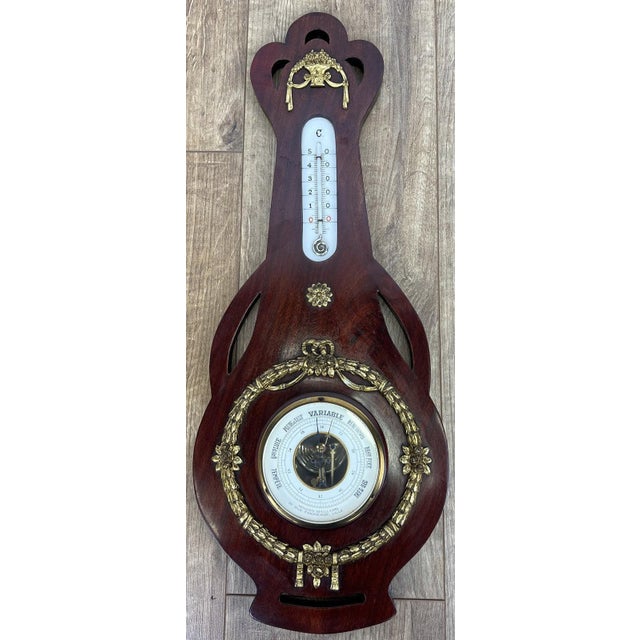 Vintage Brass and Mahogany Wall Barometer For Sale - Image 11 of 11