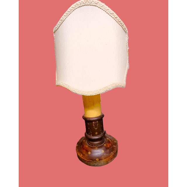 Textile Particular Sicilian Table Lamp in Dark Wood, 1930s For Sale - Image 7 of 7