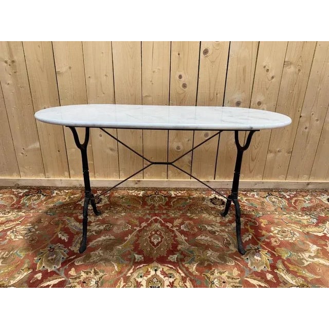 Oval Marble and Cast Iron Bistro Table For Sale - Image 6 of 6