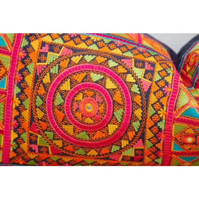 Textile Bright Tribal Swati Embroidered Phulkari Pillow Cover For Sale - Image 7 of 10