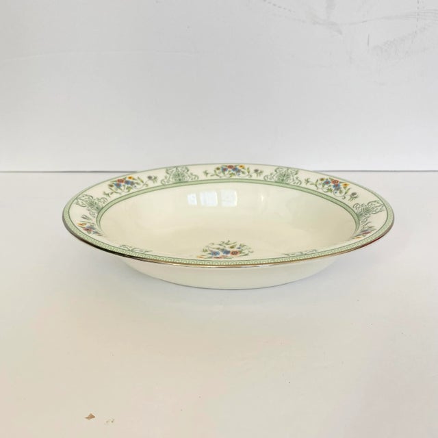 English Vintage Wedgwood Agincourt Green Bone China Oval Vegetable Serving Bowl For Sale - Image 3 of 8