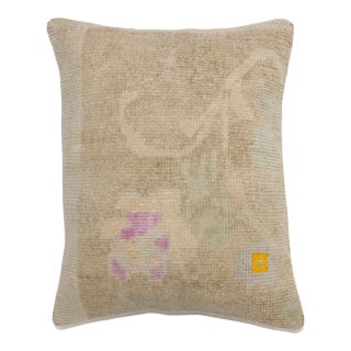 Vintage Turkish Oushak Rug Pillow For Sale