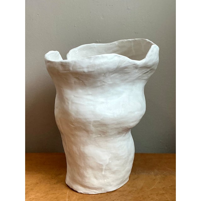 Mid-Century Modern Vintage Biomorphic Sculptural White Ceramic Vase For Sale - Image 3 of 14