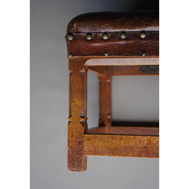 Wood Small Leather Ottoman by Gordon Russell for Russell & Sons, 1920s For Sale - Image 7 of 8