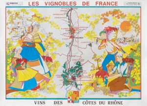 1960s Original French Alcohol Poster, Les VIgnobles De France, Cotes Du Rhone