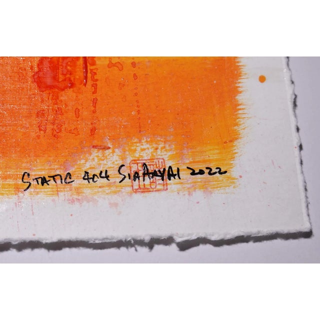 Contemporary "Static 404" Contemporary Abstract Orange Mixed-Media Painting, Framed For Sale - Image 3 of 4