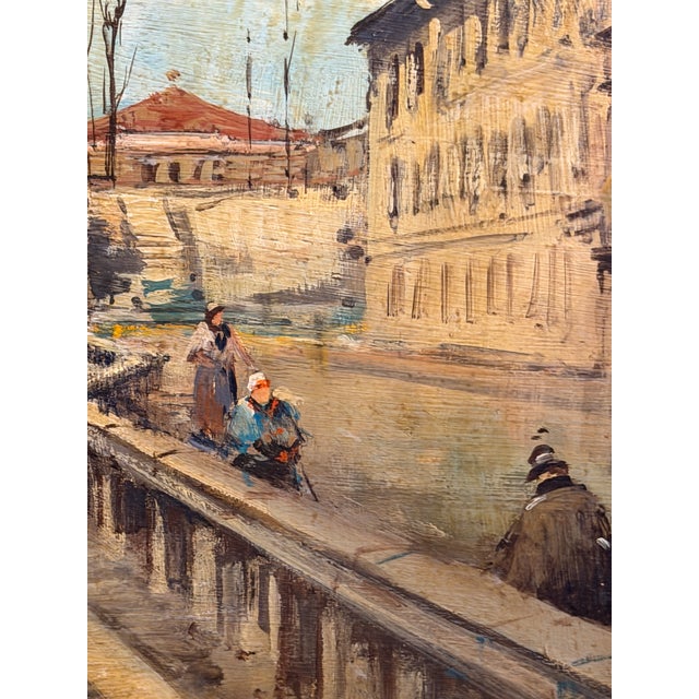 Bonaldi, Milanese Canal, The Walk Along the Naviglio, 20th Century, Oil on Panel, Framed For Sale - Image 6 of 7