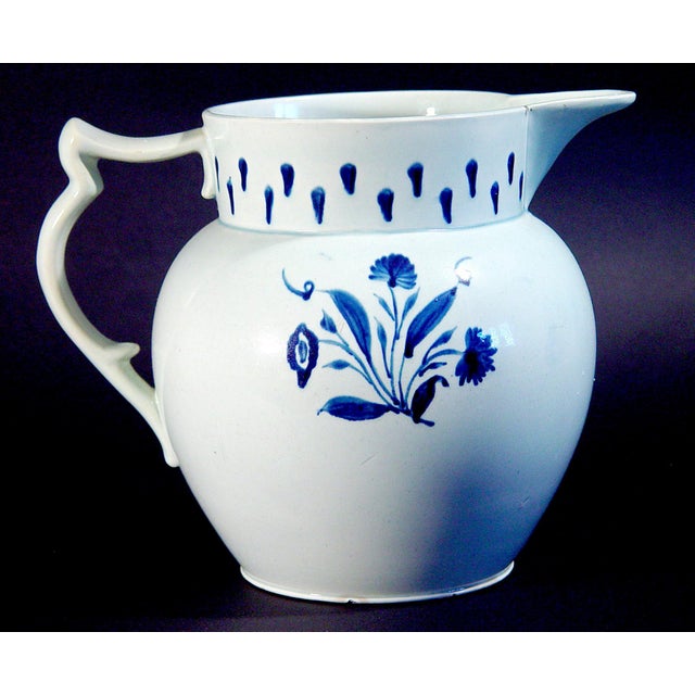 Early 19th Century English Pearlware Pottery Large Underglaze Blue Jug With Flowers and Drapery Circa 1820–1830 For Sale - Image 5 of 9