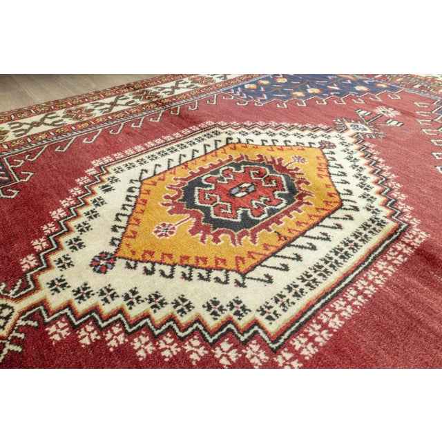 Burgundy Vintage 1960s Anatolian Hand-Knotted Wool Turkish Villager Made Rug - 5′ × 7′7″ For Sale - Image 8 of 13