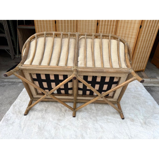 Vintage McGuire San Francisco Rattan & Rawhide Curved Settee For Sale - Image 15 of 17