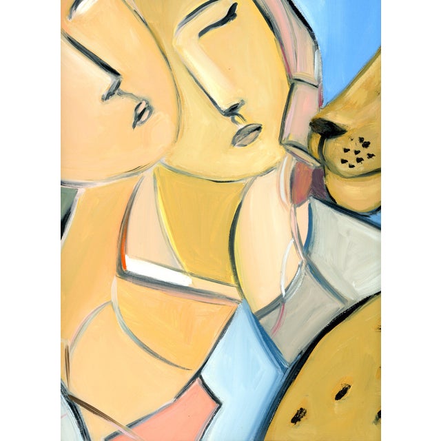 Mid-Century Modern Mid Century Modern Cubist Abstract Figurative Angels Vintage Swedish Inspired Oil Painting by Alexandra Swistak For Sale - Image 3 of 8