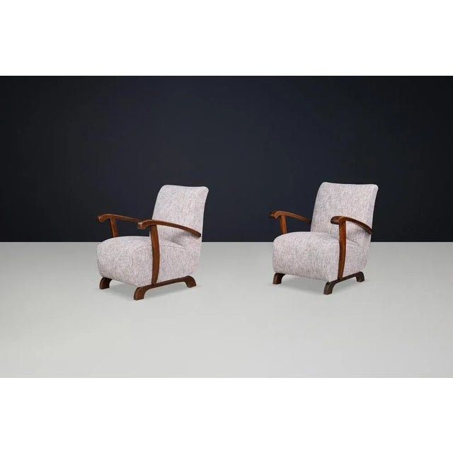 Brown Art Deco Lounge Chairs in Beechwood and Fabric, 1940s, Set of 2 For Sale - Image 8 of 9