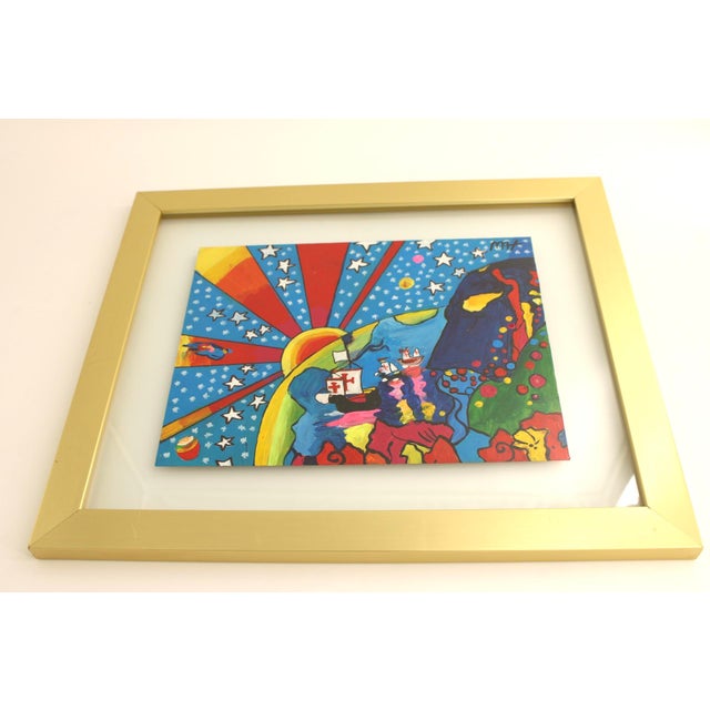 Contemporary 1970s Original Peter Max Painting Acrylic on Paper, Signed & Stamped in Floating Frame For Sale - Image 3 of 12