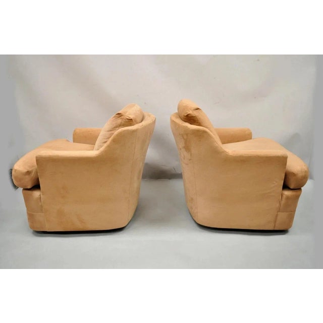 Mid-Century Modern Mid 20th Century Vintage Mid Century Modern Brown Upholstered Swivel Lounge Club Chairs - A Pair For Sale - Image 3 of 10