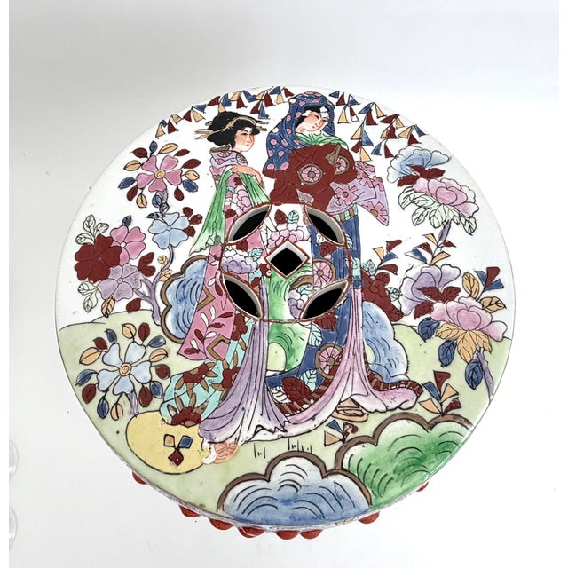 Red Vintage Mid-Century Famille Noire Porcelain Garden Stool Side Table For Sale - Image 8 of 11