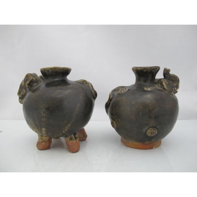 Folk Art Khmer Cambodian Elephant Stoneware Lime Betel Nut Pot Pair For Sale - Image 3 of 17