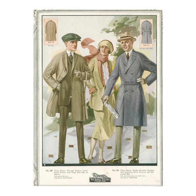 The Royal Tailors – Raglan Overcoats - Vintage Men’s Fashion Plate For Sale