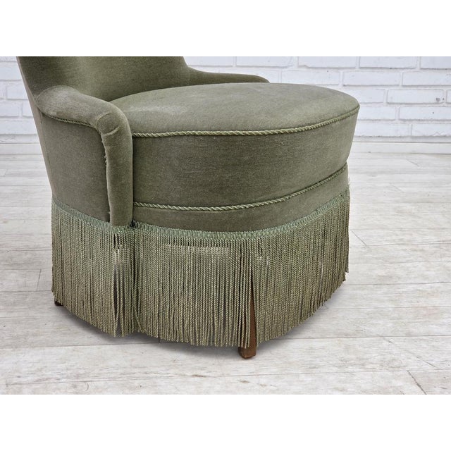 Wood Danish Armchair in Green Furniture Velour, 1970s For Sale - Image 7 of 18