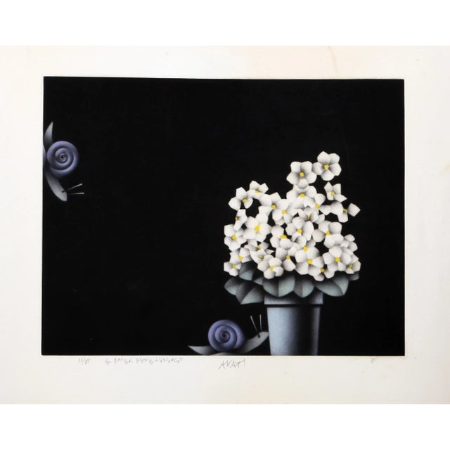 Minimalism Mario Avati, Le Baiser Bleu De Liescargot, Mezzotint For Sale - Image 3 of 3