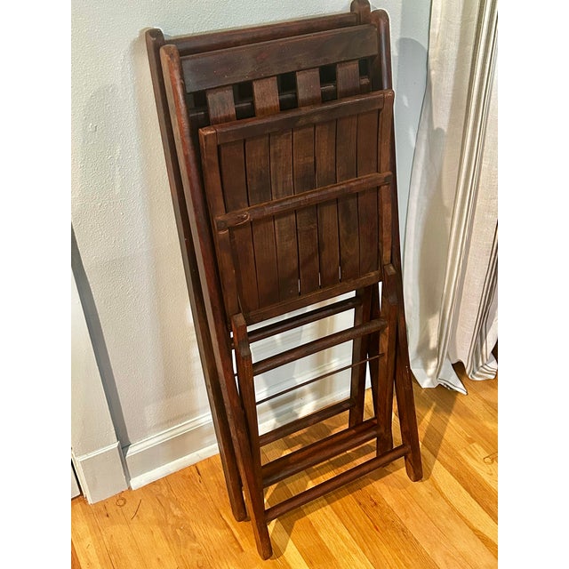 Brown Pair of Early 20th Century American Arts & Crafts Mission Style Solid Oak Folding Chairs, Circa 1915–1925 For Sale - Image 8 of 12