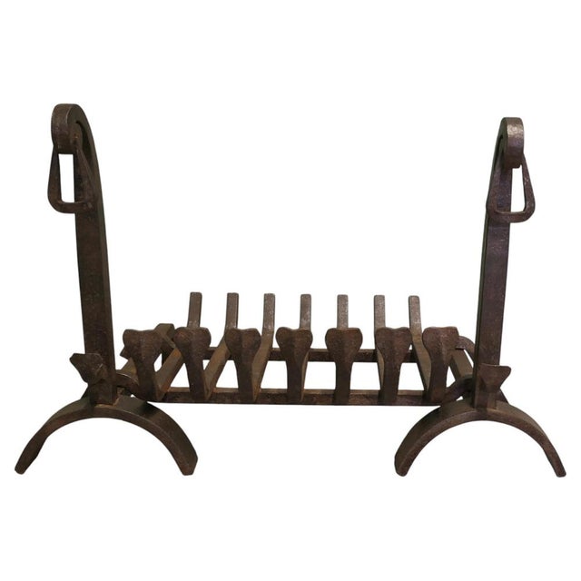 Metal Inglenook Fireplace Grate on Andirons For Sale - Image 7 of 7