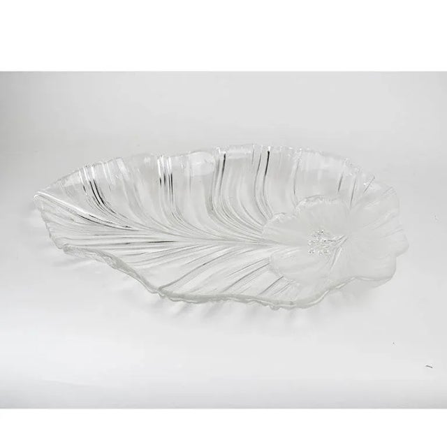 Glass Large Glass Hibiscus and Palm Leaf Serving Platter For Sale - Image 7 of 7