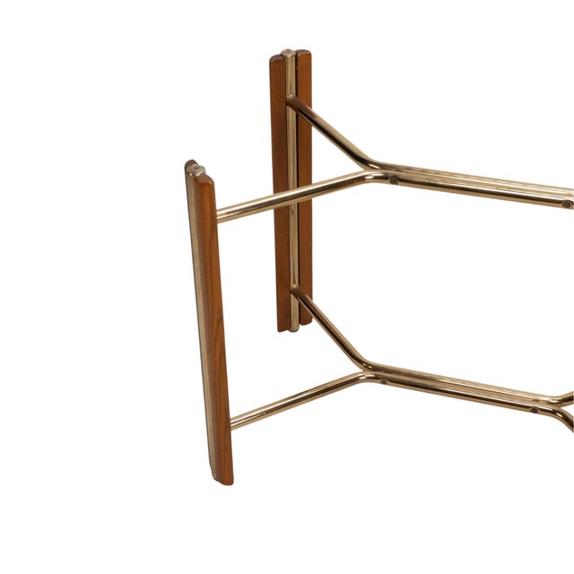 Wood 1980s Attributed Chromcraft Oak and Brass Dining Table Base for Glass Top For Sale - Image 7 of 9