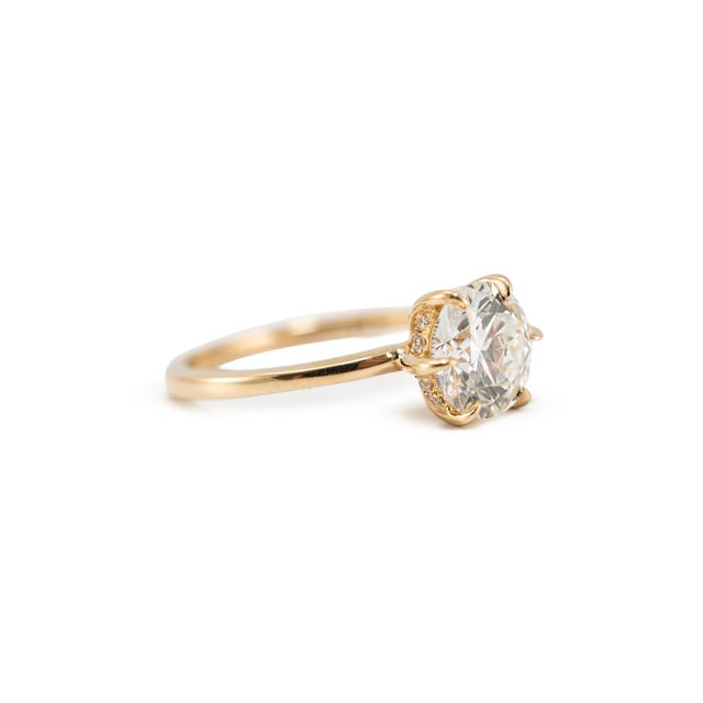 Modern 14k Yellow Gold 1.58ctw Lab Grown Round Diamond Hidden Halo Engagement Ring, Size 5.5 For Sale - Image 3 of 10