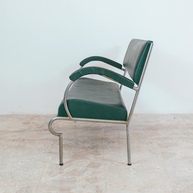 Vintage Bauhaus 2-Seater Sofa in Tubular Steel and Green Skai, 1940s For Sale - Image 6 of 11