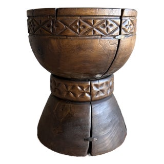 Late 20th Century Hand Carved Side Table With Carvings Made From Solid Walnut For Sale