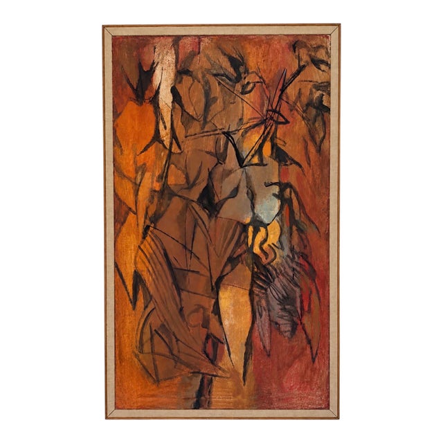 Original Abstract Expressionist Oil Painting by Arthur Osver, Circa 1955, 40” X 24”, Signed/Framed For Sale