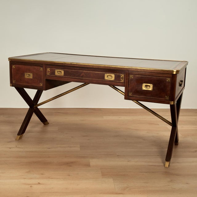 Antique English Leather Top Campaign Desk For Sale - Image 13 of 15