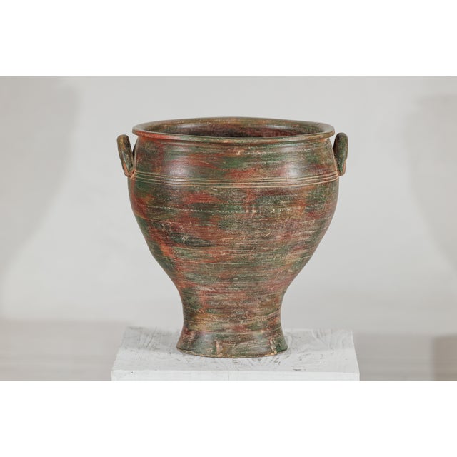 Vintage Thai Ceramic Planter with Green, Brown, and Red Patinated Glaze For Sale - Image 10 of 18