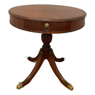 1940s Georgian Style Satin Mahogany Single-Drawer Drum Table For Sale