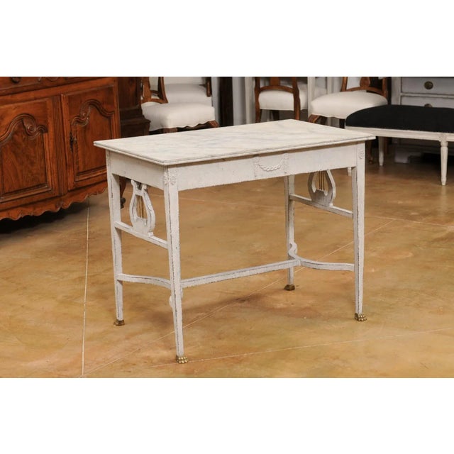 Swedish Neoclassical Style Painted Hall Table with Lyre Motifs and Lion Feet For Sale In Atlanta - Image 6 of 12
