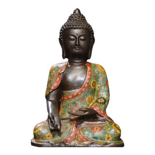 Vintage Cloisonné Enamel Bronze Figure of Amitabha Buddha – Seated Statue For Sale