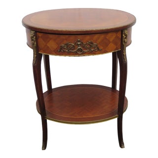 French Inlay Oval Two Tiers Side End Accent Table For Sale