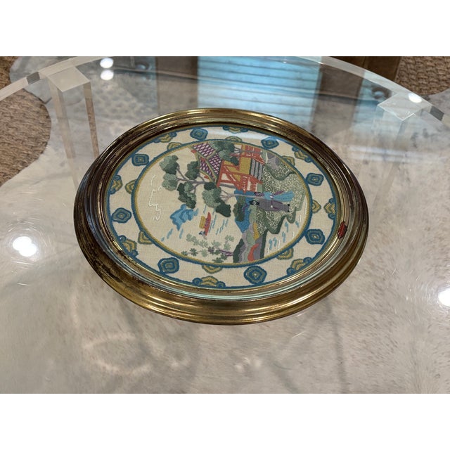 Vintage Elsa Williams "Chinese Plate" Chinoiserie Crewel Embroidery in Giltwood Frame For Sale - Image 13 of 16